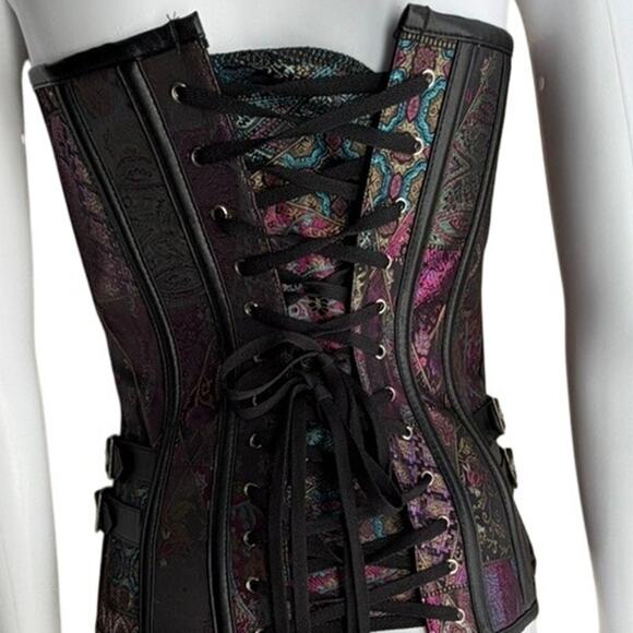 Brocade Bustier Corset Top Lace-Up Back Buckle S Waist Trainer Gothic - Picture 5 of 5